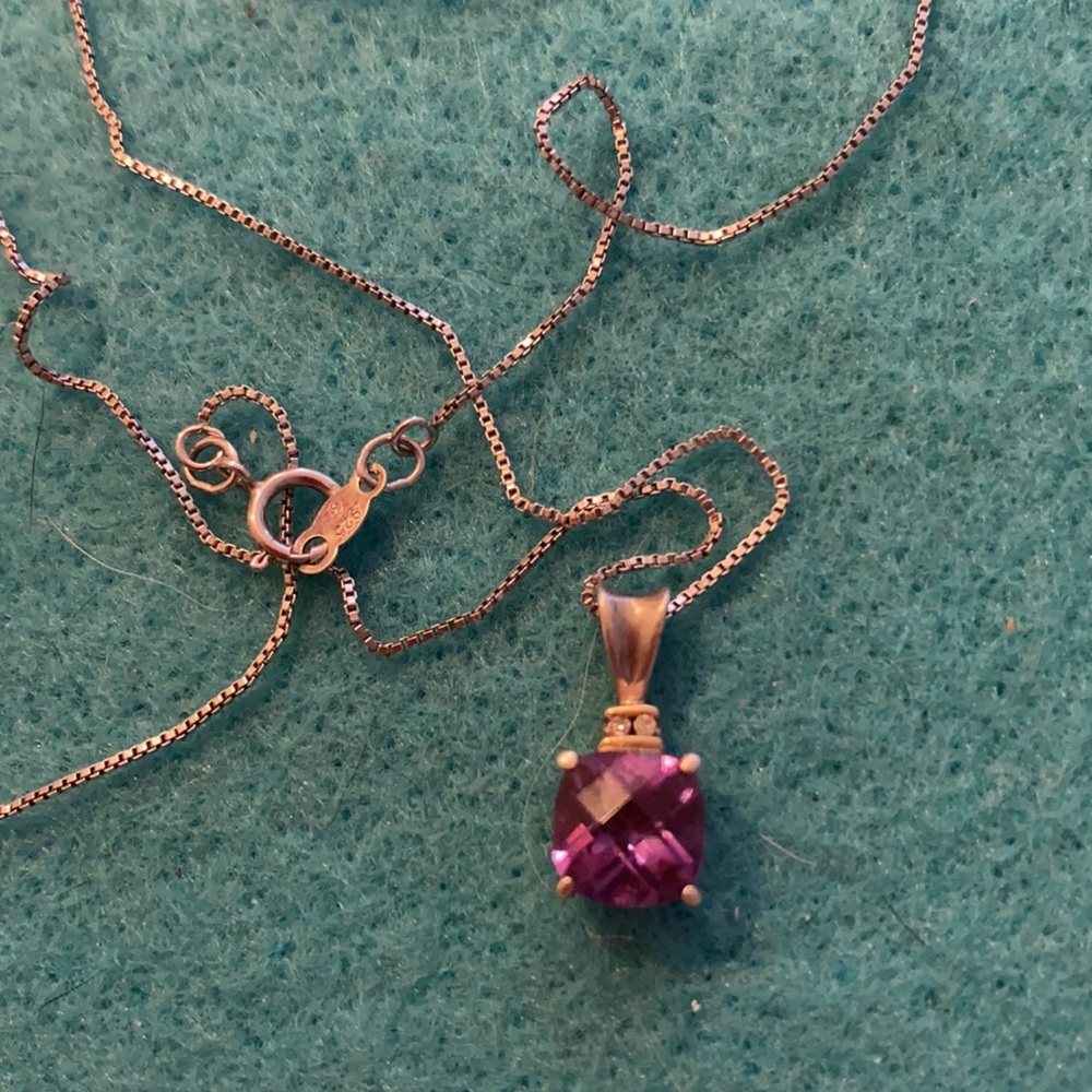 S s 14k gold real diamonds amethyst st necklace
